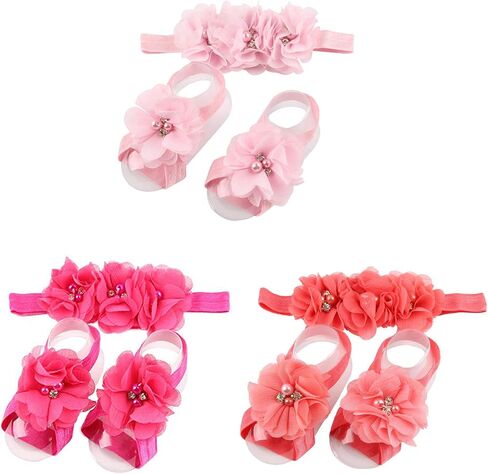 Baby Girl Foot Flower + Headband, Green, Whole: approx. 8 x 5.5cm/ 3.14" x 2.16" in Kuwait