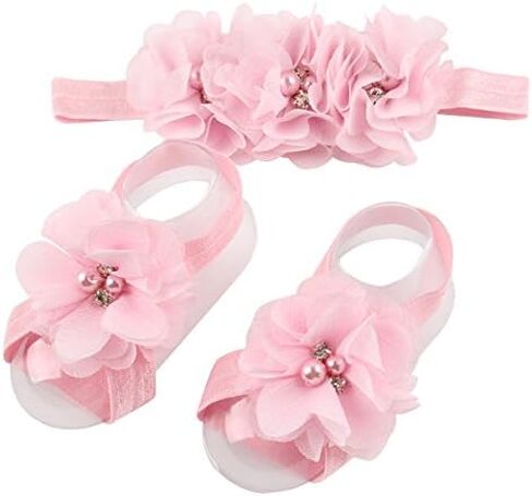 Baby Girl Foot Flower + Headband, Green, Whole: approx. 8 x 5.5cm/ 3.14" x 2.16" in Kuwait