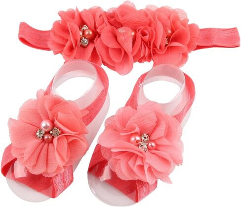 Baby Girl Foot Flower + Headband, Green, Whole: approx. 8 x 5.5cm/ 3.14" x 2.16" in Kuwait