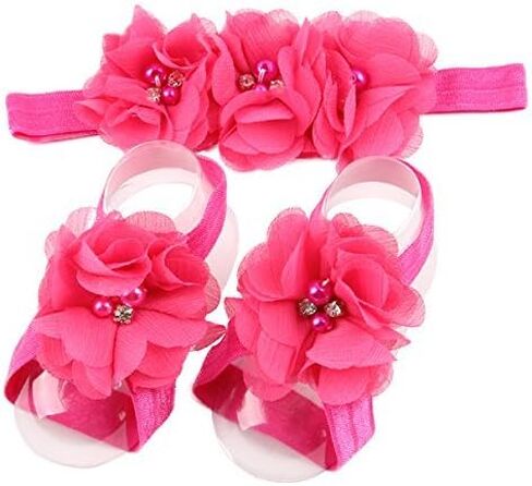 Baby Girl Foot Flower + Headband, Green, Whole: approx. 8 x 5.5cm/ 3.14" x 2.16" in Kuwait