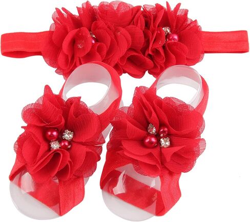 Baby Girl Foot Flower + Headband, Green, Whole: approx. 8 x 5.5cm/ 3.14" x 2.16" in Kuwait