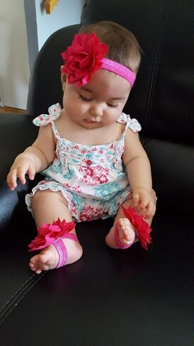 Baby Girl Foot Flower + Headband, Green, Whole: approx. 8 x 5.5cm/ 3.14" x 2.16" in Kuwait