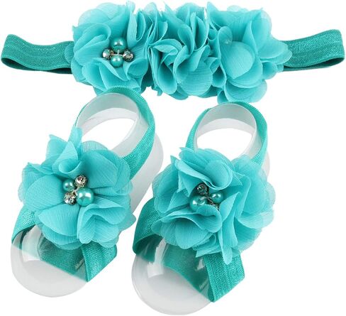 Baby Girl Foot Flower + Headband, Green, Whole: approx. 8 x 5.5cm/ 3.14" x 2.16" in Kuwait
