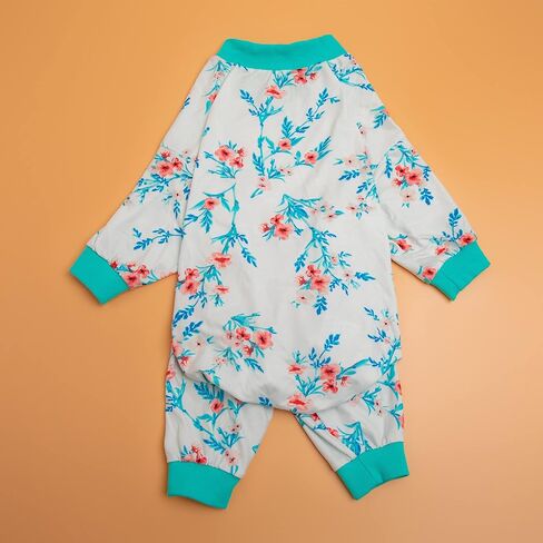 بدلة قطعة واحدة كبيرة الحجم للكلاب من LovinPet - ملابس Pjs للكلاب لحماية ما بعد الجراحة، ملابس داخلية للكلاب تغطي 4 أرجل، خفيفة الوزن قابلة للتمدد، فقاعات وطباعة زهور باللونين الأبيض والأزرق المخضر، قميص داخلي لسترات الكلاب، أزرق 3XL in Kuwait