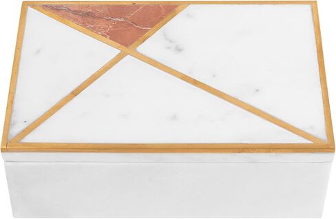 GoCraft White Marble Jewelry Box Organizer with Gold Geometric Inlay - Decorative Trinket Box with Lid - Contemporary Keepsake Storage Case for Items, Decor or Gift (6" x 4") in Kuwait