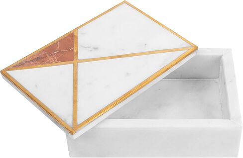 GoCraft White Marble Jewelry Box Organizer with Gold Geometric Inlay - Decorative Trinket Box with Lid - Contemporary Keepsake Storage Case for Items, Decor or Gift (6" x 4") in Kuwait