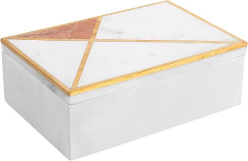 GoCraft White Marble Jewelry Box Organizer with Gold Geometric Inlay - Decorative Trinket Box with Lid - Contemporary Keepsake Storage Case for Items, Decor or Gift (6" x 4") in Kuwait