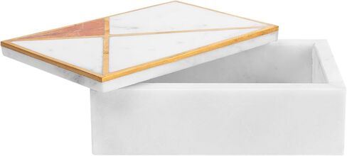 GoCraft White Marble Jewelry Box Organizer with Gold Geometric Inlay - Decorative Trinket Box with Lid - Contemporary Keepsake Storage Case for Items, Decor or Gift (6" x 4") in Kuwait