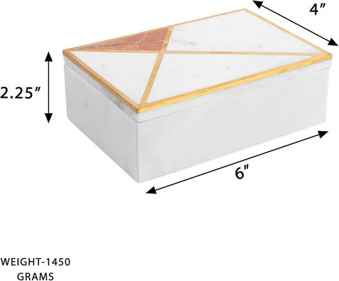 GoCraft White Marble Jewelry Box Organizer with Gold Geometric Inlay - Decorative Trinket Box with Lid - Contemporary Keepsake Storage Case for Items, Decor or Gift (6" x 4") in Kuwait