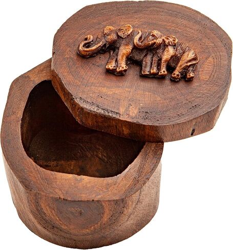 IYARA CRAFT Rustic Elephant Jewelry Box 4x6 - Hand Carved Mother & Father Elephant Family in Genuine Teak Wood. Traditional Antique Look, Ideal for Women, Gift, Srorage, Presentation in Kuwait