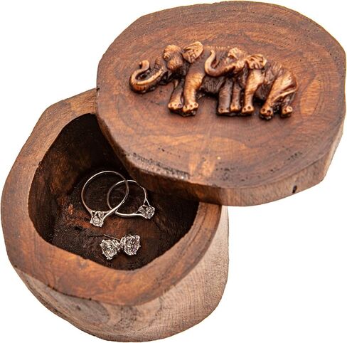 IYARA CRAFT Rustic Elephant Jewelry Box 4x6 - Hand Carved Mother & Father Elephant Family in Genuine Teak Wood. Traditional Antique Look, Ideal for Women, Gift, Srorage, Presentation in Kuwait