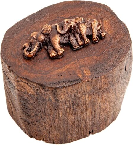 IYARA CRAFT Rustic Elephant Jewelry Box 4x6 - Hand Carved Mother & Father Elephant Family in Genuine Teak Wood. Traditional Antique Look, Ideal for Women, Gift, Srorage, Presentation in Kuwait