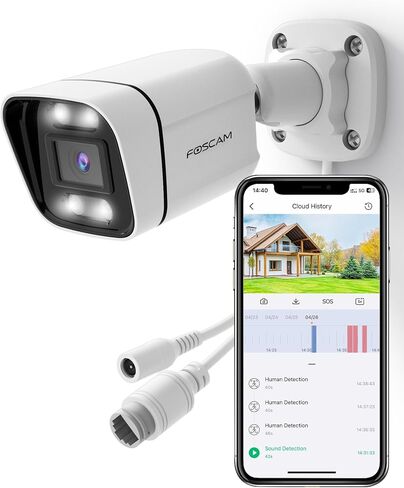 FOSCAM 4K IP PoE كاميرا أمان خارجية، V8EP 8MP كاميرا مراقبة أمن المنزل مع كشف AI للمركبات البشرية، رؤية ليلية ملونة بطول 66 قدمًا، تنبيه صفارة الإنذار، حديث ثنائي الاتجاه، 110 درجة FOV واسعة، IP66 (متجدد) in Saudi Arabia