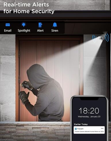 FOSCAM 4K IP PoE كاميرا أمان خارجية، V8EP 8MP كاميرا مراقبة أمن المنزل مع كشف AI للمركبات البشرية، رؤية ليلية ملونة بطول 66 قدمًا، تنبيه صفارة الإنذار، حديث ثنائي الاتجاه، 110 درجة FOV واسعة، IP66 (متجدد) in Saudi Arabia