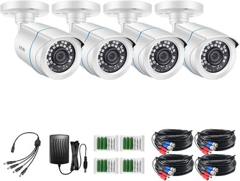 ZOSI 4 Pack 2MP 1080p HD-TVI كاميرا مراقبة منزلية 1920TVL، رؤية ليلية 80 قدم، مقاومة للطقس خارج المنزل في الهواء الطلق كاميرا مراقبة CCTV رصاصة (متجددة) in Kuwait