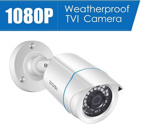 ZOSI 4 Pack 2MP 1080p HD-TVI كاميرا مراقبة منزلية 1920TVL، رؤية ليلية 80 قدم، مقاومة للطقس خارج المنزل في الهواء الطلق كاميرا مراقبة CCTV رصاصة (متجددة) in Kuwait