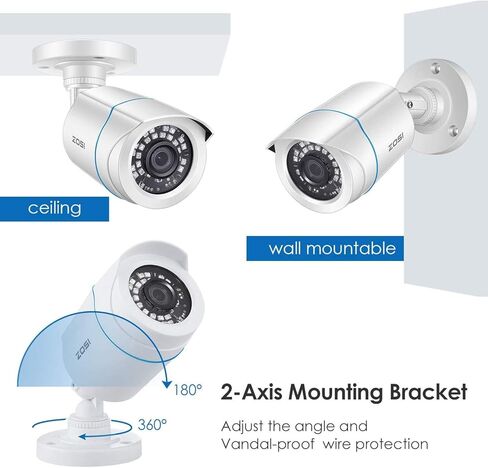 ZOSI 4 Pack 2MP 1080p HD-TVI كاميرا مراقبة منزلية 1920TVL، رؤية ليلية 80 قدم، مقاومة للطقس خارج المنزل في الهواء الطلق كاميرا مراقبة CCTV رصاصة (متجددة) in Kuwait