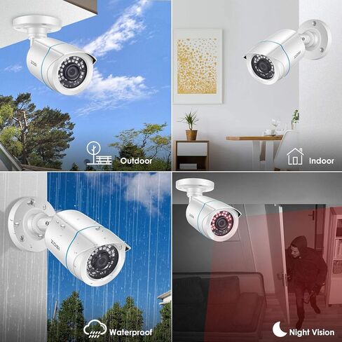 ZOSI 4 Pack 2MP 1080p HD-TVI كاميرا مراقبة منزلية 1920TVL، رؤية ليلية 80 قدم، مقاومة للطقس خارج المنزل في الهواء الطلق كاميرا مراقبة CCTV رصاصة (متجددة) in Kuwait