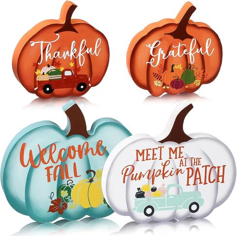 Jetec 4 Pcs Fall Decor for Home Pumpkin Tiered Tray Decor Fall Pumpkin Table Sign Thanksgiving Tiered Tray Welcome Fall Tabletop Sign Farmhouse Tiered Tray Decor Mini Wood Sign, Autumn(Multicolor) in Saudi Arabia