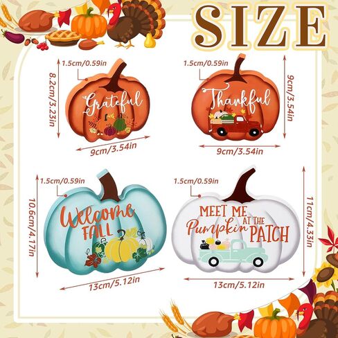 Jetec 4 Pcs Fall Decor for Home Pumpkin Tiered Tray Decor Fall Pumpkin Table Sign Thanksgiving Tiered Tray Welcome Fall Tabletop Sign Farmhouse Tiered Tray Decor Mini Wood Sign, Autumn(Multicolor) in Saudi Arabia