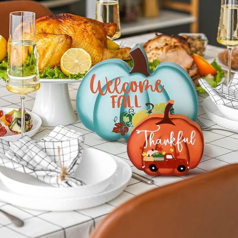 Jetec 4 Pcs Fall Decor for Home Pumpkin Tiered Tray Decor Fall Pumpkin Table Sign Thanksgiving Tiered Tray Welcome Fall Tabletop Sign Farmhouse Tiered Tray Decor Mini Wood Sign, Autumn(Multicolor) in Saudi Arabia