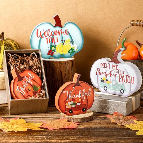 Jetec 4 Pcs Fall Decor for Home Pumpkin Tiered Tray Decor Fall Pumpkin Table Sign Thanksgiving Tiered Tray Welcome Fall Tabletop Sign Farmhouse Tiered Tray Decor Mini Wood Sign, Autumn(Multicolor) in Saudi Arabia
