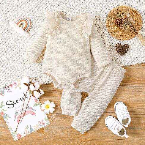 PATPAT Newborn Baby Girl Clothes Set Solid Color Long Sleeves Infant Toddler Fall Outfits Romper and Pants Set in Saudi Arabia