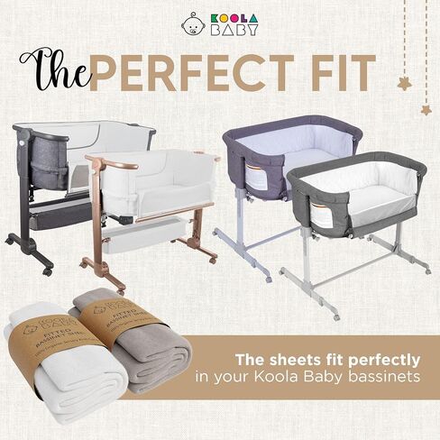 Bassinet Sheet for Bassinet Mattress - 100% Organic Jersey Knit Cotton - Snuggly Soft & Cozy Crib Sheets Fitted for Oval Rectangle & KoolaBaby Bedside Sleeper - White & Grey - 2 Pack (33 x 20) in Kuwait