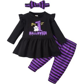 Noubeau My 1st Halloween Baby Girl Outfits Ruffle Pumpkin Print Tunic Drees Shirt Stripe Pants Legging Fall Winter Clothes in Saudi Arabia
