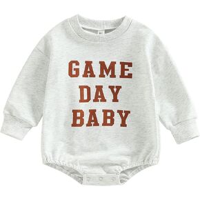 BULINGNA Infant Baby Boy Girl Football Season Romper Sweatshirt Long Sleeve Letters Print Bodysuit Fall One Piece Outfit