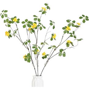 Artificial 3pcs Plants Faux Branches for Vase, Kitchen, Office Table, Farmhouse, Window Box, Artificial Plants for Shop Garden Office Home Décor (Green Leaf and Pink)