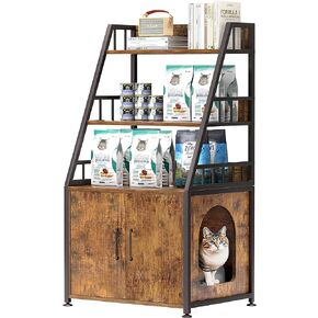 Herture Litter Box Enclosure with Shelves, Wood Cat Litter Box Furniture Hidden, with Storage adn Door, Cat Washroom Furniture, Fit Most of Litter Box, Rustic Brown PG04MWN in Kuwait