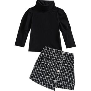 Toddler Baby Girl Skirt Outfit Long Sleeve Turtleneck Sweaters + Plaid Mini Skirts Set Fall Winter Clothes in Saudi Arabia