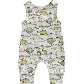 WALLARENEAR Newborn Baby Sleeveless Jumpsuit Dinosaur or Fish Print Short Romper Boys Girls One Piece Summer Outfit