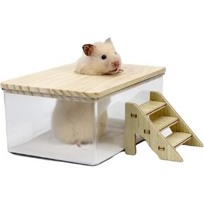 اماكونفت مجموعة حمام رمل الهامستر مع غطاء وسلم تسلق، صندوق رمل شفاف للحفر للحيوانات الصغيرة in Kuwait