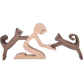 KINGNOW Desk Decorations Girl Figurines and Cat Ornaments Wooden Accent Decor Home Accessories Decorative Objects