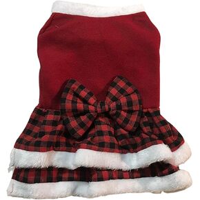 Christmas Pet Costume Plaid Skirt Dog Clothes Santa Dog Dress (Extra Small Checkered)
