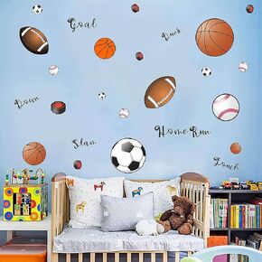Sports Wall Decals Soccer Decal for Wall Rugby Wall Decals Baseball Wall Decor Basketball Decal Removable Peel and Stick Wall Decals Football Sticker for Boys Room
