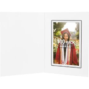 Golden State Art, Pack of 50, 4x6 Photo Folders, Cardboard Picture Frame, Paper Photo Frame Cards, Greetings/Invitation Cards, Special Events: Graduation, Christmas, Wedding(Ivory with Black Lining)