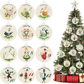 12 Pcs 12 Days of Christmas Ornaments Wooden Christmas Tree Decorations Hanging Vintage Christmas Decorations Rustic Farmhouse Ornaments Set 12 Days for Xmas Holiday Party Supplies in Saudi Arabia