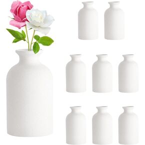 8Pcs White Vases, 5in Small White Ceramic Bud Vase Mini Pampas Grass Flowers Vases Boho Vases for Centerpieces Table Desk Decor in Kuwait
