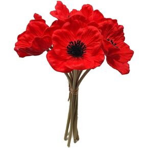 Floral Kingdom 8 pcs Real Touch Anemone Poppy Bouquet for Artificial Flower Decor (Orange)