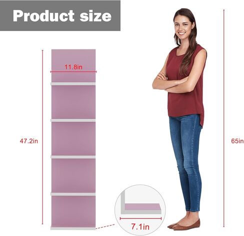 أرفف حائط من 5 طبقات من Bloddream مع ضوء LED، رف عمودي عمودي للتخزين العائم، منظم ديكور المنزل، رف طويل بتصميم برج طويل (أبيض) in Kuwait