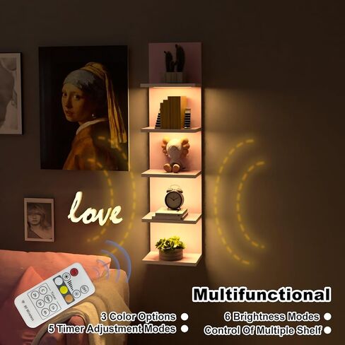 أرفف حائط من 5 طبقات من Bloddream مع ضوء LED، رف عمودي عمودي للتخزين العائم، منظم ديكور المنزل، رف طويل بتصميم برج طويل (أبيض) in Kuwait