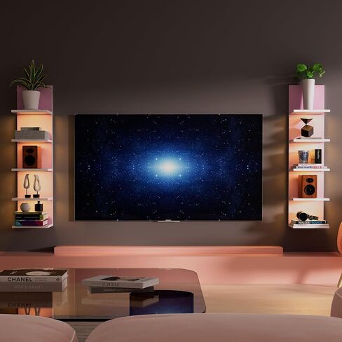 أرفف حائط من 5 طبقات من Bloddream مع ضوء LED، رف عمودي عمودي للتخزين العائم، منظم ديكور المنزل، رف طويل بتصميم برج طويل (أبيض) in Kuwait