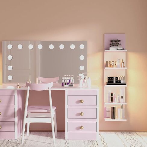 أرفف حائط من 5 طبقات من Bloddream مع ضوء LED، رف عمودي عمودي للتخزين العائم، منظم ديكور المنزل، رف طويل بتصميم برج طويل (أبيض) in Kuwait