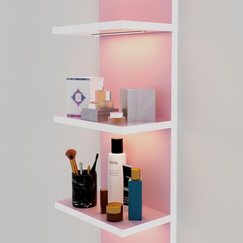 أرفف حائط من 5 طبقات من Bloddream مع ضوء LED، رف عمودي عمودي للتخزين العائم، منظم ديكور المنزل، رف طويل بتصميم برج طويل (أبيض) in Kuwait