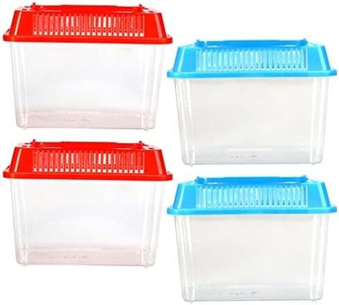 4 قطع من خزان السلاحف لحوض السمك والسلاحف والزواحف البلاستيكية مع غطاء يمنع السلحفاة من التسلق والهروب من سييو in Kuwait