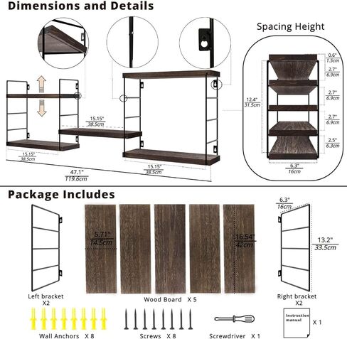 Floating Wall Shelves, Wooden partitions,Wall-Mounted Storage Rack, Various Combinations can be Adjusted, Suitable for Bedroom, Living Room, Office, or Any Other Space it Might fit (Black) in Saudi Arabia