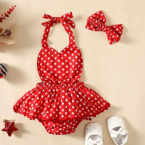 Magic Park Infant 4th of July Romper Dress Baby Girl Independence Day Outfit Toddler Patriotic Clothes America Flag Clothing in Saudi Arabia